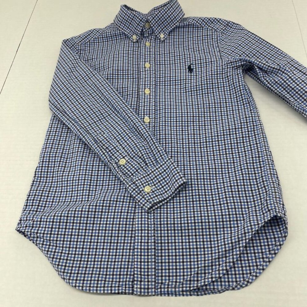 Polo Ralph Lauren Boy's Button-Front Casual Shirt - Blue Check - Size S (8) EUC
